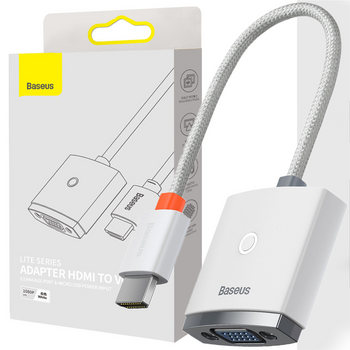 Baseus Lite Series przejściówka adapter HDMI do VGA + mini jack 3,5mm / zasilanie micro USB biały (WKQX010102)