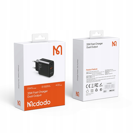 Ładowarka do telefonu Mcdodo, Szybka, USB, USB-C, 33W, kabelw zestawie, 60W, czarna