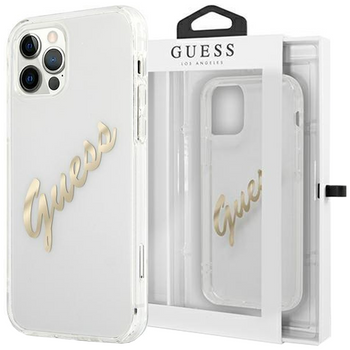 Guess GUHCP12MKTRSVGO iPhone 12/12 Pro 6,1" Transparent hardcase Vintage Script Gold