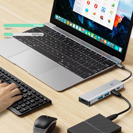 TECH-PROTECT HUB ADAPTER 5IN1 TYPE-C DO MACBOOK PRO AIR HDMI 4K 60HZ PD100W