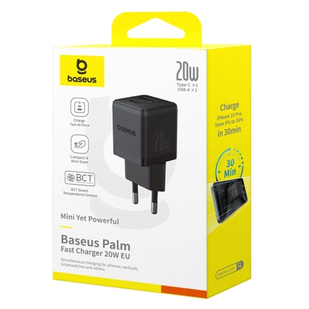 BASEUS ŁADOWARKA SIECIOWA 20W USB-C USB-A DO TELEFONÓW I URZĄDZEŃ SZYBKIE