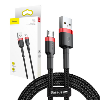 Baseus Cafule Cable wytrzymały nylonowy kabel przewód USB / micro USB 1.5A 2M czarno-czerwony (CAMKLF-C91)