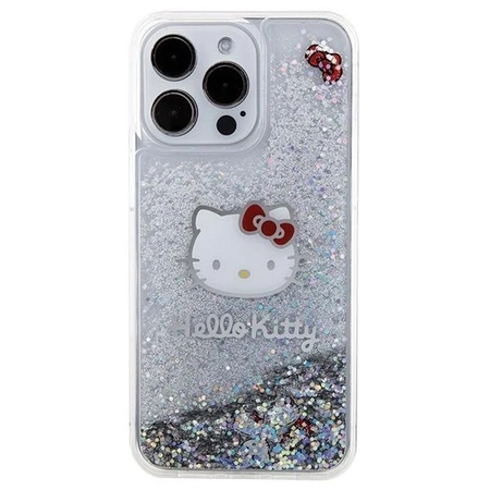 Etui Hello Kitty Liquid Glitter Charms Kitty Head na iPhone 15 Pro Max - srebrne