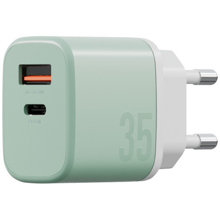 Ładowarka sieciowa Bazic GoPort Velox    Kit USB-C/USB-A GaN 35W z kablem zielony