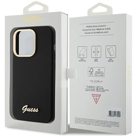 Etui Guess Silicone Script Metal Logo & Frame na iPhone 15 Pro Max - czarne