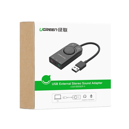 Ugreen zewnętrzna karta dzwiękowa muzyczna adapter USB - 3,5 mm mini jack z regulacją głośnościc 15cm czarny (40964)