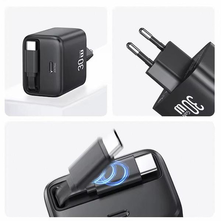 USAMS ŁADOWARKA SIECIOWA ZWIJANY KABEL USB-C DO TELEFONÓW IPHONE 30W PD QC
