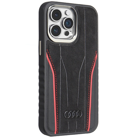 Audi Genuine Leather MagSafe iPhone 15 Pro Max 6.7 czarno-czerwony/black-red hardcase AU-TPUPCMIP15PM-R8/D3-RD