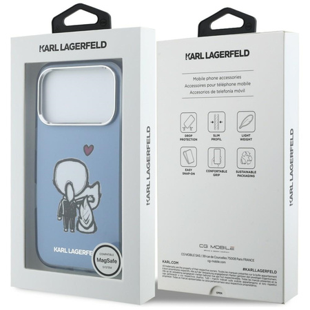 Etui Karl Lagerfeld Karl & Choupette Back MagSafe do iPhone 17 Pro Max niebieski