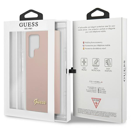 Etui Guess GUHCS23LLSLMGPP S23 Ultra S918 - różowe Silicone Script Metal Logo