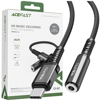 Acefast kabel audio USB Typ C - 3,5mm mini jack (żeński) 18cm, DAC, AUX czarny (C1-07 black)