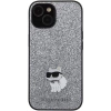 Etui Karl Lagerfeld Fixed Glitter Choupette Logo Metal Pin do iPhone 15 - srebrne