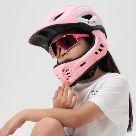 Kask rowerowy Rockbros TT-32001 Rabbit dziecięcy z odpinaną szczęką rozmiar S (48-52) - różowy
