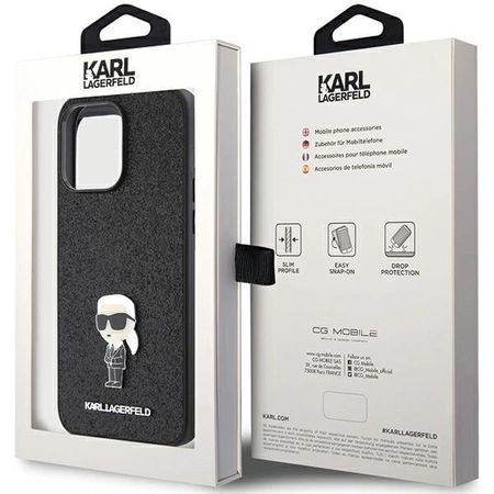 Etui Karl Lagerfeld Fixed Glitter Ikonik Logo Metal Pin do iPhone 15 Pro Max - czarne