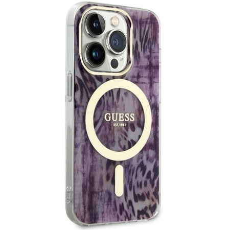 Etui Guess GUHMP14XHLEOPWP na iPhone 14 Pro Max 6.7" - różowe Leopard MagSafe