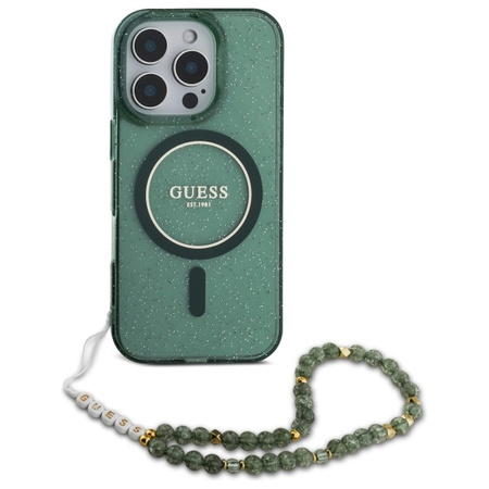 GUESS ETUI HARDCASE IML GLITTER WITH PEARL STRAP DO IPHONE 16 PRO MAX 6.9