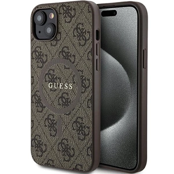 Etui Guess 4G Collection Leather Metal Logo MagSafe na iPhone 14 / 15 / 13 - brązowe