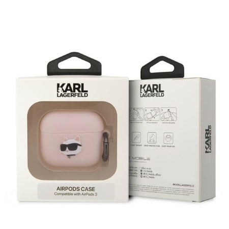 Etui Karl Lagerfeld KLA3RUNCHP na AirPods 3 cover - różowe Silicone Choupette Head 3D