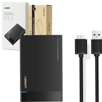 Ugreen kieszeń na dysk HDD SSD obudowa dysku SATA 2,5'' USB 3.2 Gen 1 (5 Gbps) micro USB SuperSpeed + kabel 0,5 m czarny (US221 30848)