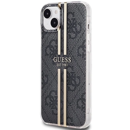 Etui Guess IML 4G Gold Stripe na iPhone 15 Plus / 14 Plus - czarne