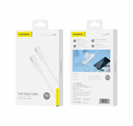 FONENG kabel X55 USB-C - USB-C PD 60W 2M Biały