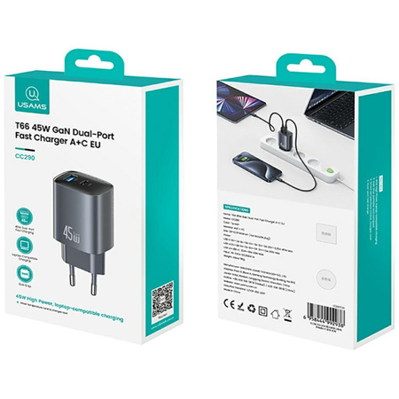 USAMS ŁADOWARKA SIECIOWA GA70 DO APPLE IPHONE 12 13 14 45W PD USB-A