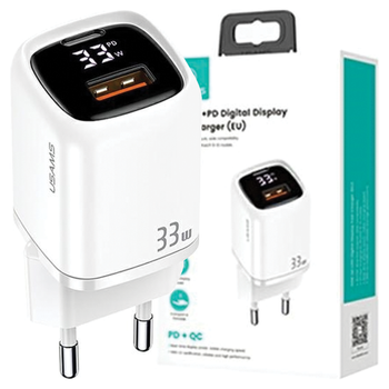 USAMS ŁADOWARKA 1XUSB-C 1XUSB T46 33W DO TELEFONÓW APPLE IPHONE PD3.0 QC3.0