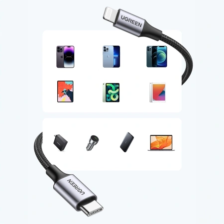 UGREEN KABEL USB-C DO LIGHTNING IPHONE 11 12 13 14 1M MFi SZYBKA TRANSMISJA