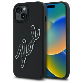 KARL LAGERFELD POKROWIEC RUBBER DO IPHONE 15 6.1 3D HARDCASE SIGNATURE