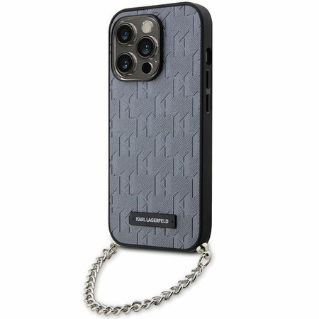 Etui Karl Lagerfeld Saffiano Monogram Chain KLHCP14LSACKLHPG na iPhone 14 Pro - srebrne