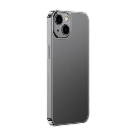Baseus Frosted Glass Case etui pokrowiec do iPhone 13 sztywna obudowa z żelową ramką przezroczysty (ARWS000602)