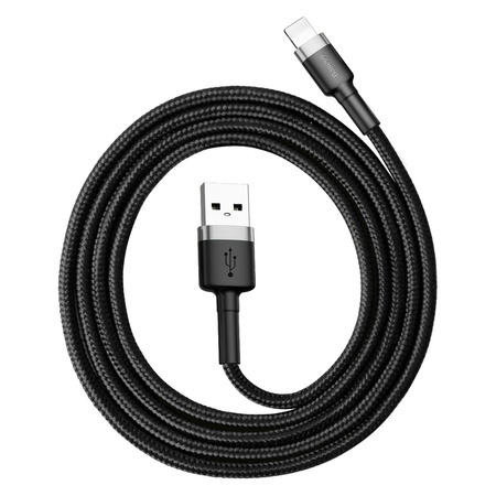 Baseus Cafule Cable wytrzymały nylonowy kabel przewód USB / Lightning QC3.0 2.4A 1M czarno-szary (CALKLF-BG1)