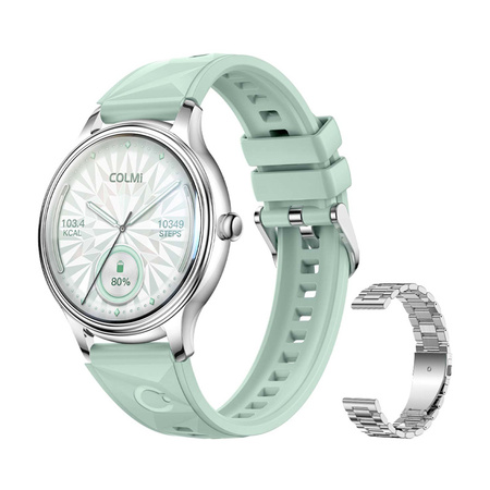 Smart Watch COLMI L28 (Srebrno-zielony + srebrny pasek stalowy)