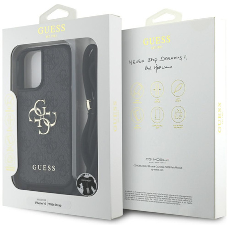 GUESS ETUI TPU DO IPHONE 16 4G BIG LOGO NA RAMIĘ Z BŁYSZCZĄCYM AKCENTEM