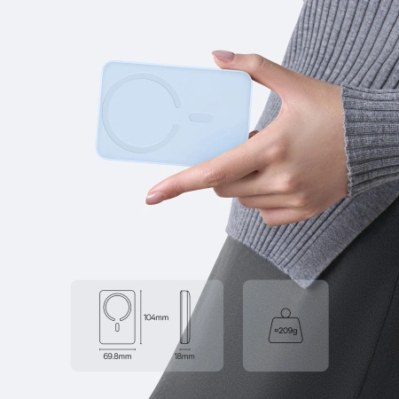 Powerbank Baseus EnerFill FM11 Ultra-Mini 10000mAh 22,5W indukcyjny kompatybilny z MagSafe z białym kablem Basus Simple USB-C 20V/3A 0,3m - niebieski