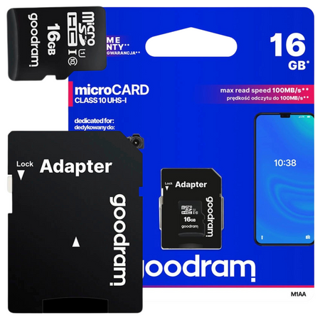 GOODRAM KARTA PAMIĘCI MICROSD 16GB DO TELEFONÓW KAMER REJESTRATORÓW WYSOKA