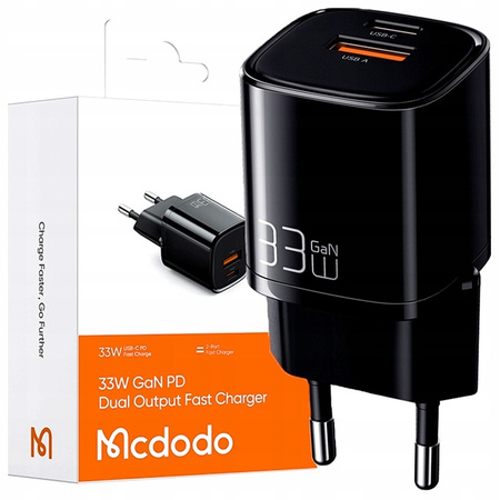 MCDODO SZYBKA ŁADOWARKA SIECIOWA DO TELEFONU ZASILACZ 2X USB USB-C 33W GAN