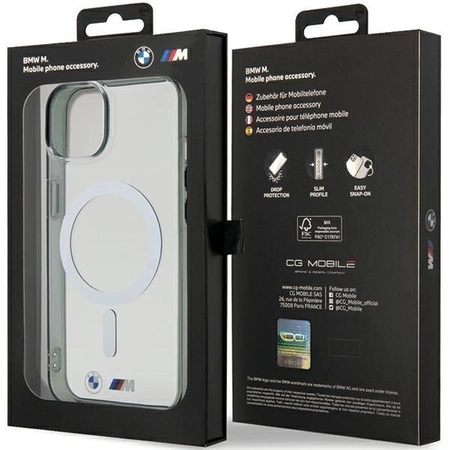 Etui BMW Silver Ring MagSafe do iPhone 15 - przezroczyste