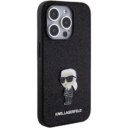 Etui Karl Lagerfeld Fixed Glitter Ikonik Logo Metal Pin do iPhone 15 Pro - czarne