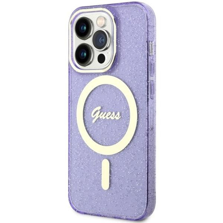 Etui Guess GUHMP14LHCMCGU na iPhone 14 Pro purpurowy/purple hardcase Glitter Gold MagSafe