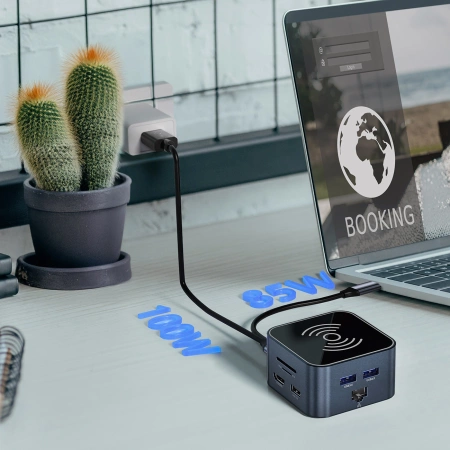 WOZINSKY HUB USB-C 12W 1 Z FUNKCJĄ ŁADOWANIA BEZPRZEWODOWEGO DO LAPTOPA