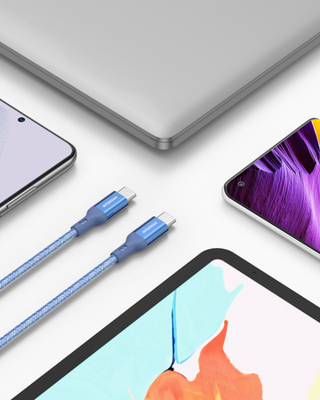 INNOSTYLE POWERFLEX KABEL USB-C SZYBKIE ŁADOWANIE DO IPHONE SAMSUNG 3A 60W KEVLAR 2M NIEBIESKI