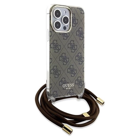 Etui Guess Crossbody Cord 4G Print na iPhone 15 Pro - brązowe