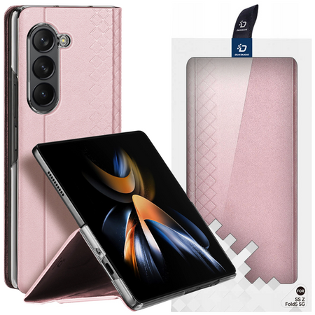 Skórzane etui z klapką i portfelem do Samsung Galaxy Z Fold5 5G Dux Ducis Bril - różowe