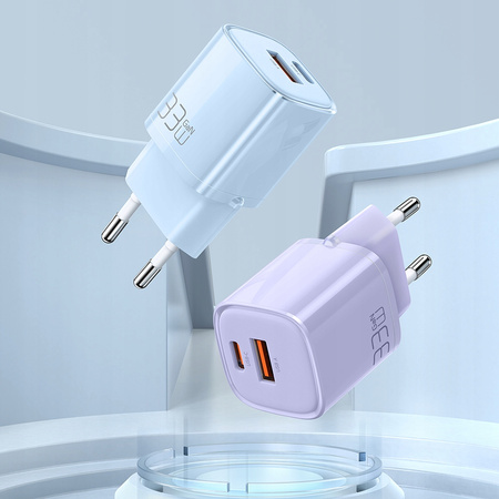 Ładowarka USB/USB-C, szybka, nano, GaN 33W PD, różowa, McDodo