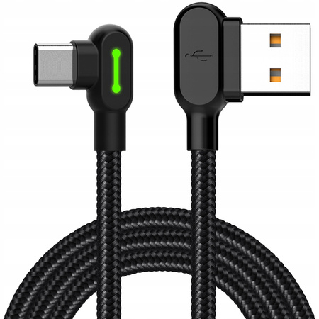 Kabel do telefonu, Szybki , kątowy 90°, Dioda LED, USB, USB-C, 3m, czarny, Mcdodo