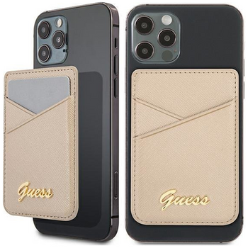 Guess Wallet Card Slot GUWMSSASLGO MagSafe Saffiano złoty/gold