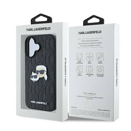 KARL LAGERFELD HARDCASE DO IPHONE 16 6.1 MONOGRAM KARL&CHAOUETTE PIN DESIGN