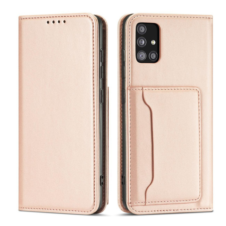 Magnet Card Case etui do Samsung Galaxy A12 5G pokrowiec portfel na karty kartę podstawka różowy