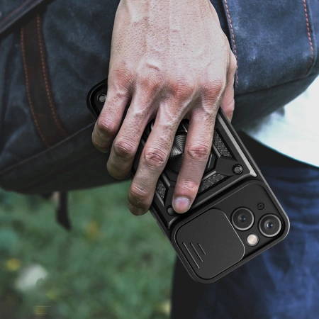 HURTEL ETUI PANCERNE DO IPHONE 15 Z PODSTAWKĄ I OSŁONĄ APARATU HYBRID ARMOR